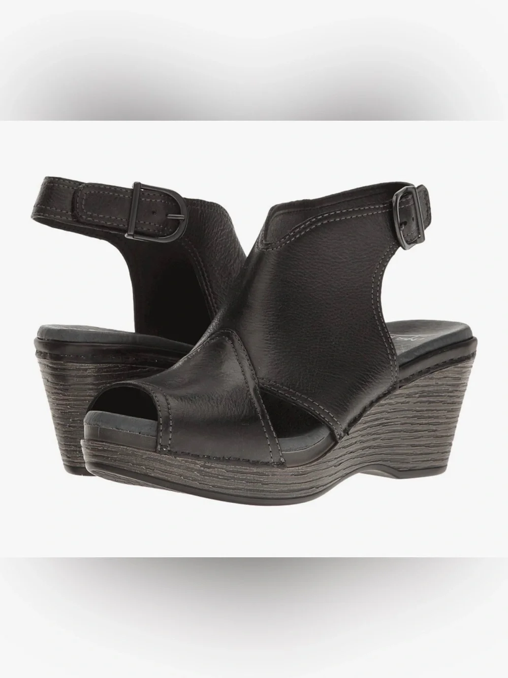 Dansko Women's Vanda Ankle Bootie DistresBlack Leather Open-Toe Wedge Sandals